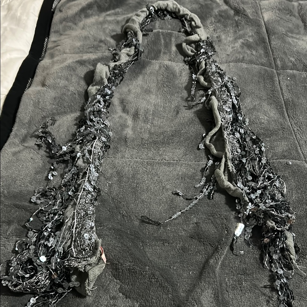 Candie's Gray and Silver Scarf with Intricate Design